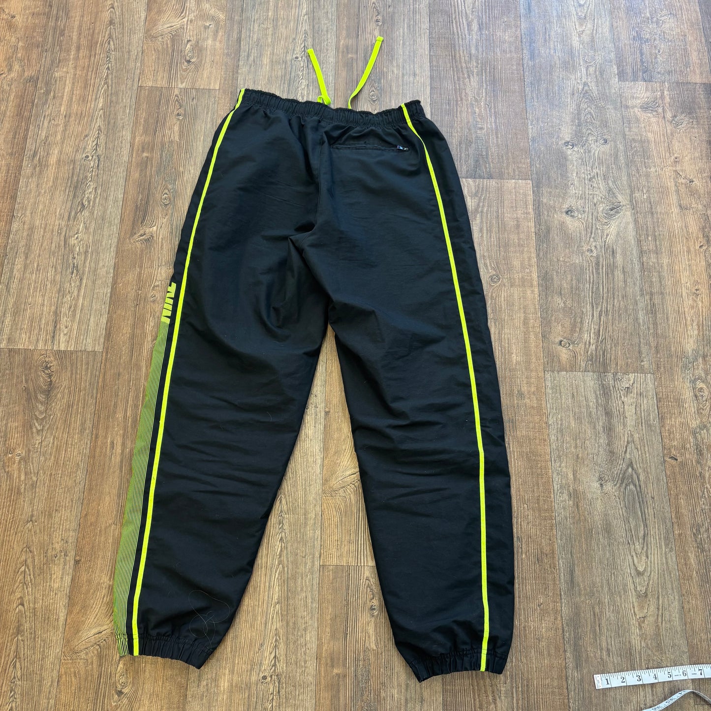 Nike spell out tracksuit bottoms black and neon (L)