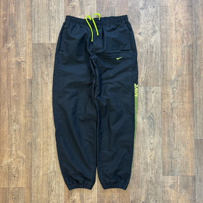 Nike spell out tracksuit bottoms black and neon (L)