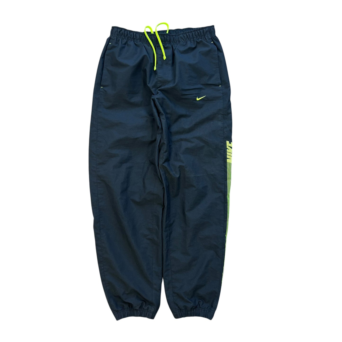 Nike spell out tracksuit bottoms black and neon (L)