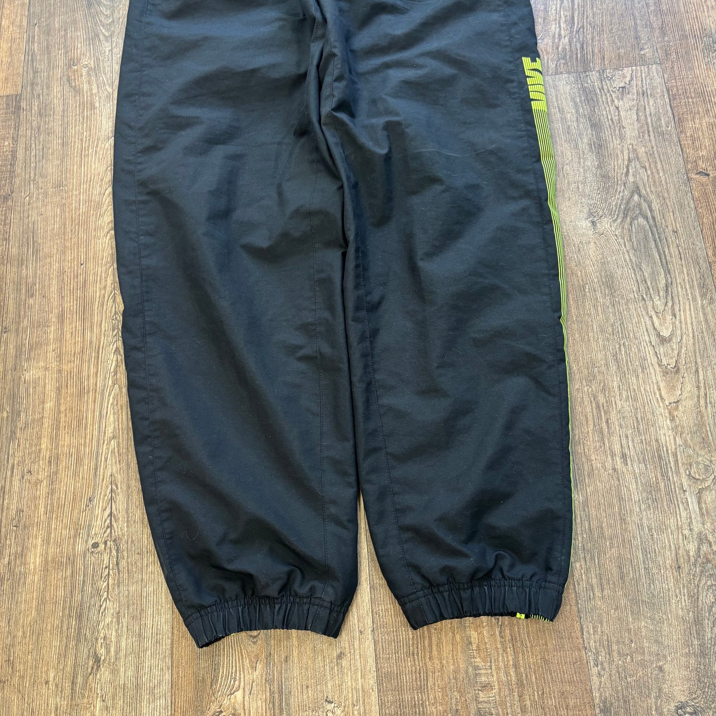 Nike spell out tracksuit bottoms black and neon (L)