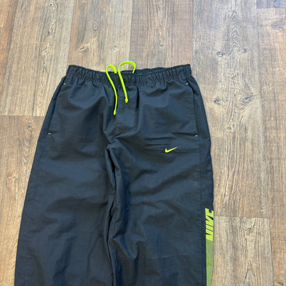 Nike spell out tracksuit bottoms black and neon (L)